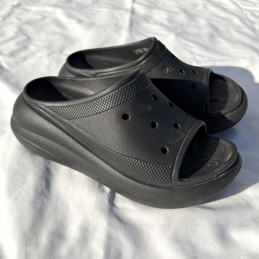 Crocs Classic Crush Slide Platform Shoes Womens 7 Men’s 5 Black Slip On